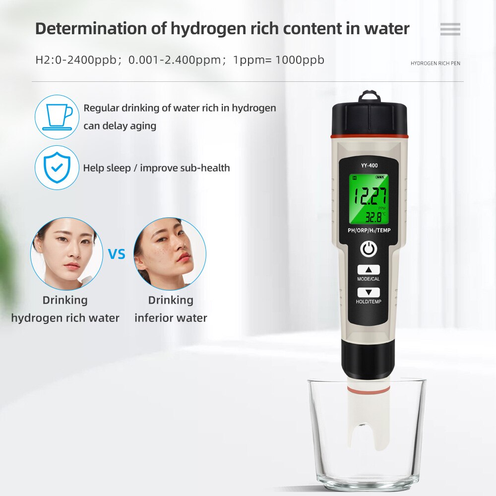 Digital PH Meter 4 in 1 Water Monitor Tester PH/ORP/H2 /Thermometer Multi-parameter Testing Meter