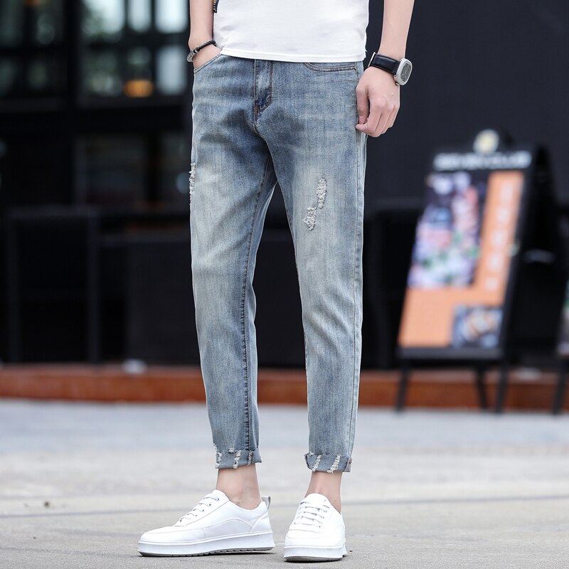 Jeans Ripped Jeans Men's Slim-Fit Retro Washed Casual Pants Street Style High Street Men's Pants Tide 3013