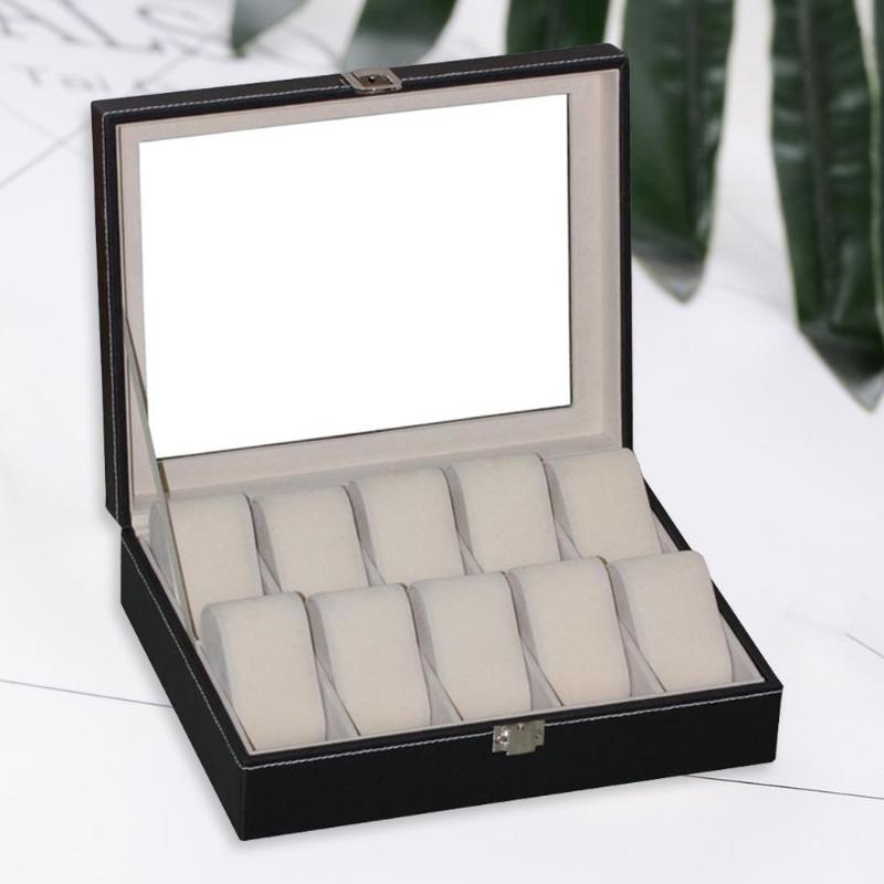 10 Slots Pu Lederen Horloge Opbergdoos Sieraden Armband Display Organizer Voor Oorbellen Ringen Armband Display Houder Case