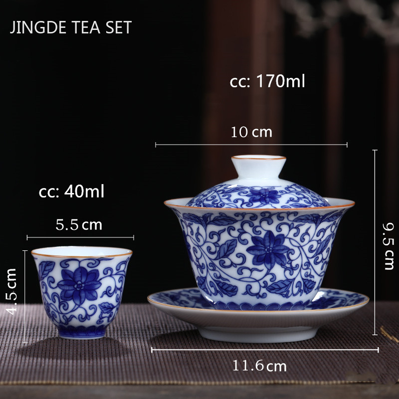Taza de té de cerámica de Jingdezhen, tazón de té de porcelana azul y blanca hecho a mano, accesorios de té de porcelana china