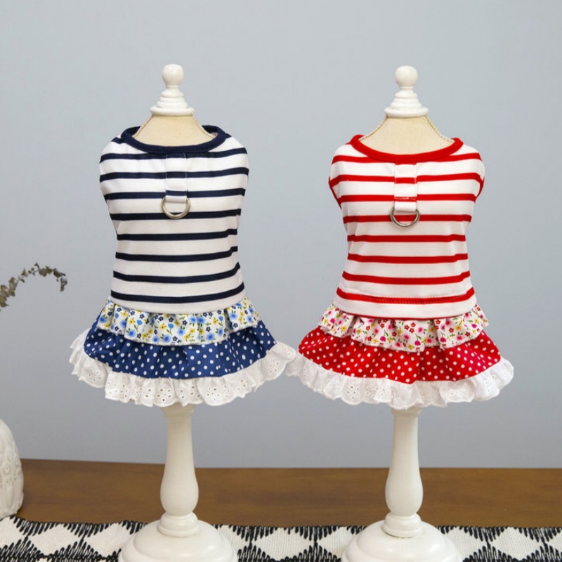 Vestidos a rayas para perros, ropa de verano para perros, falda de princesa de encaje para cachorros, bonito vestido de gato con puntos, disfraces para mascotas, ropa para Chihuahua