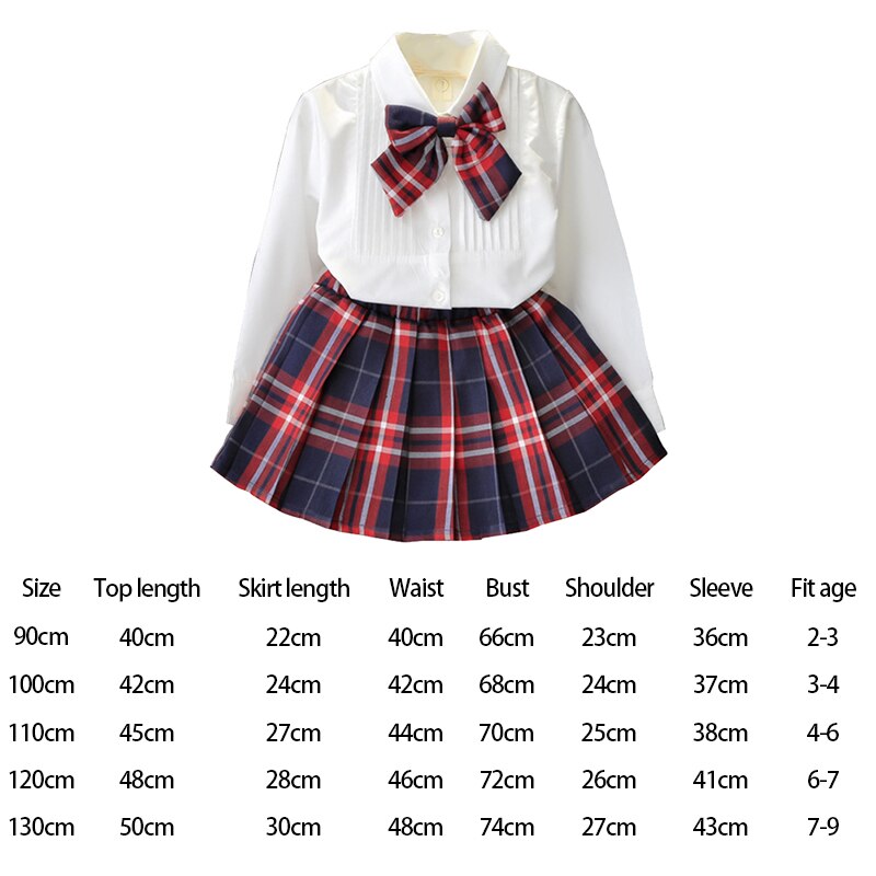 Conjunto de 2 unidades de ropa para niña pequeña, trajes escolares, faldas plisadas, camisas blancas para niña, faldas a cuadros, uniforme escolar de princesa