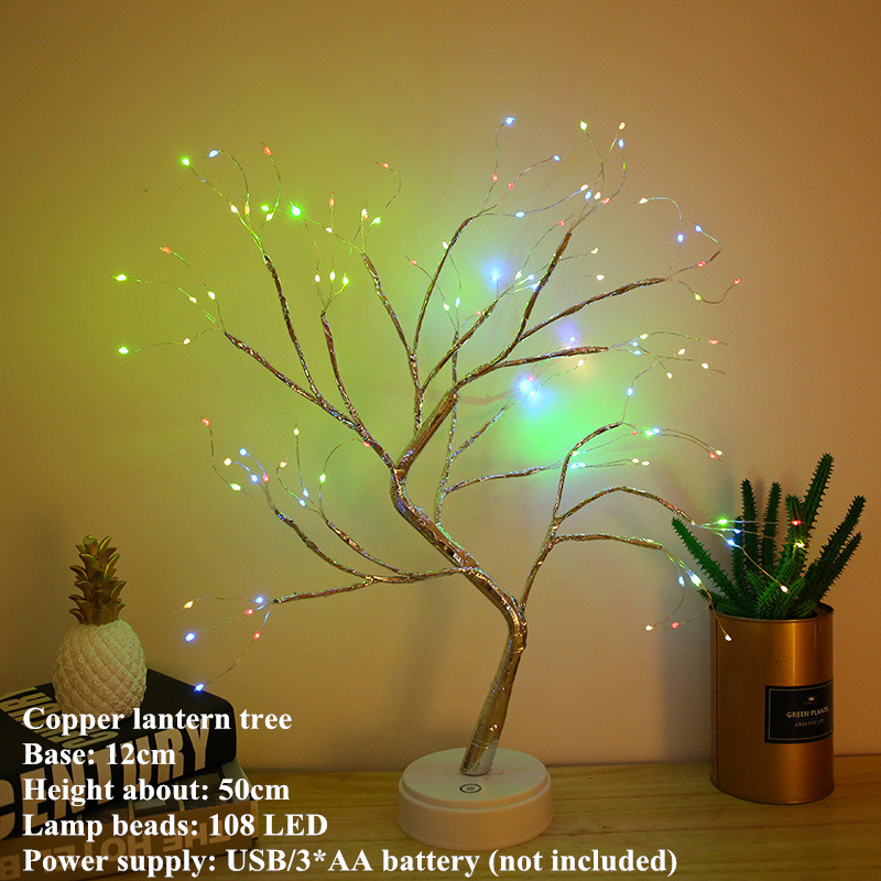 36/108 LEDS Night Light Bonsai Tree Light USB Copper wire Table Lamp for Home bedroom indoor kids bar Decor fairy light: 108 LED Colorful