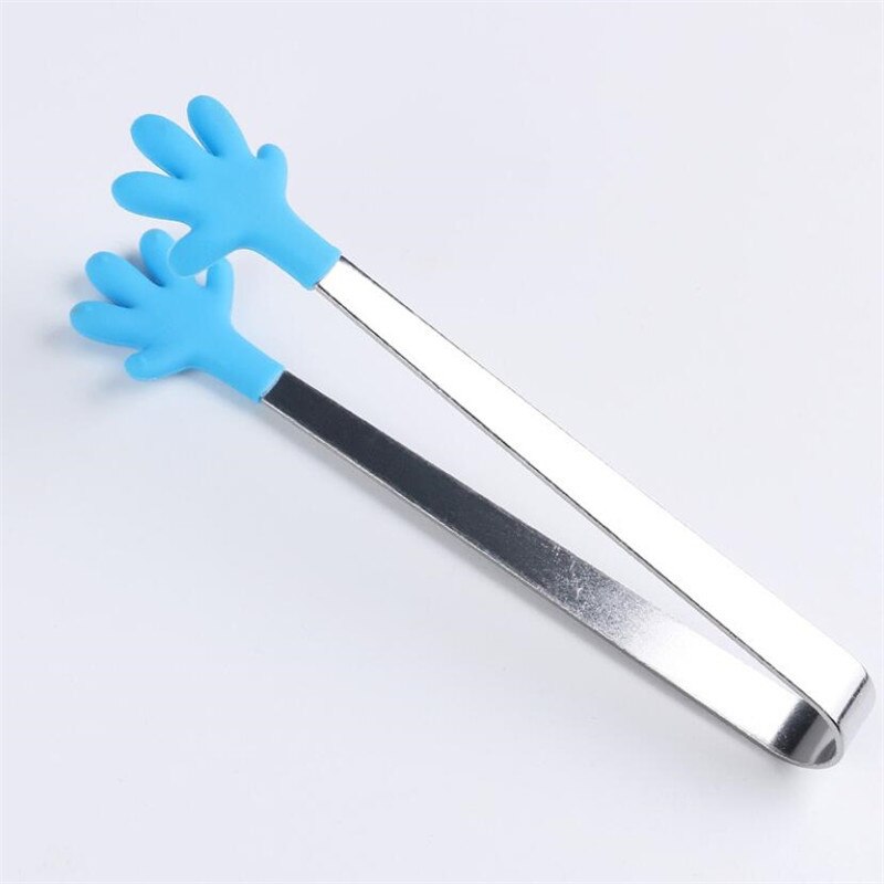 1pc portatile creativo ottavino palmo clip in silicone antiscivolo in acciaio inox mini cibo ghiaccio quadrato suger barbecue clip utensili da cucina pinze nuovo: Blu