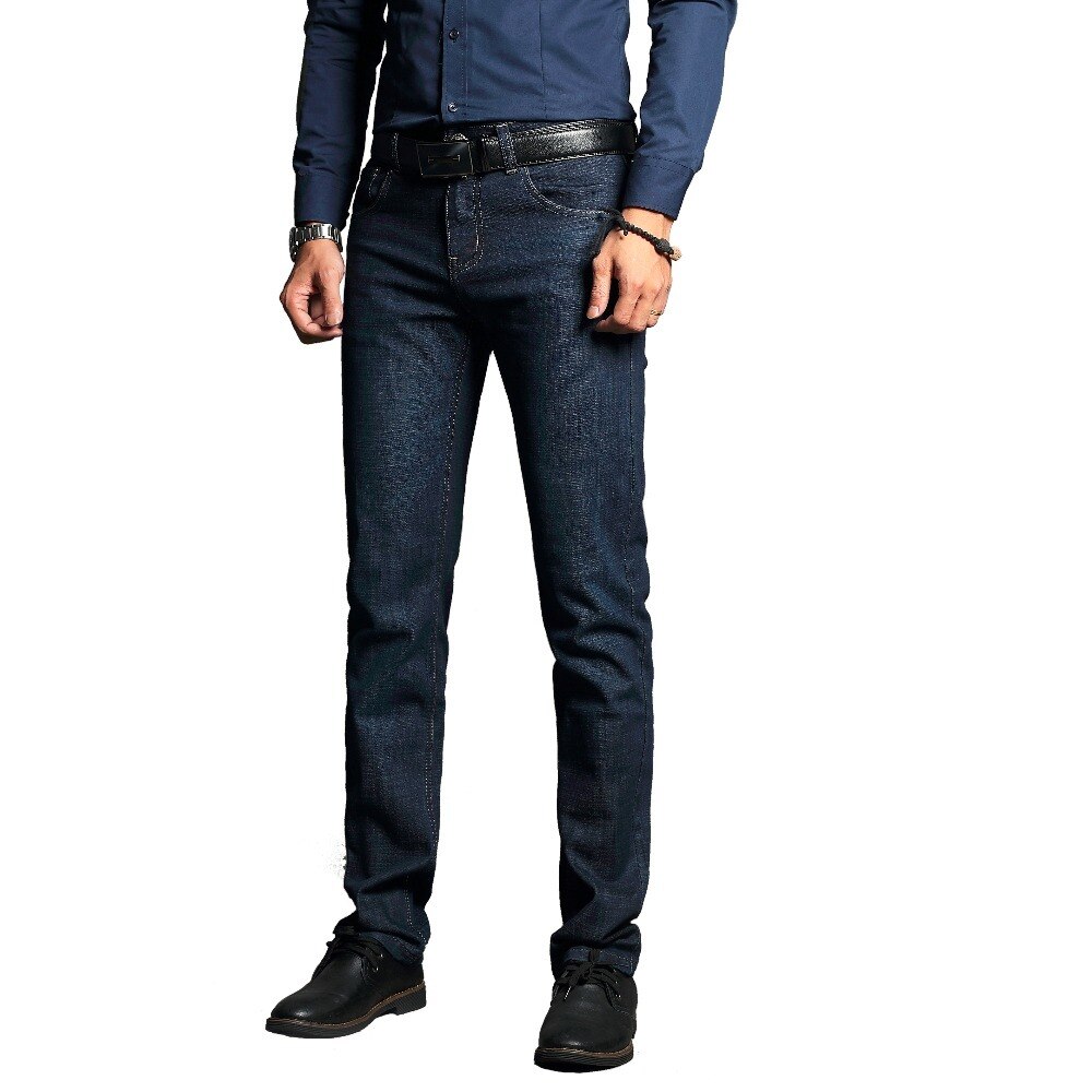 Classic Mens Skinny Business Work Jeans Casual Cotton Straight Male Work Jeans Biker Black Denim Trousers Pants
