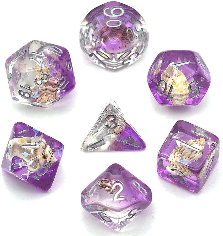 7Pcs/Set Conch DND Dice D&D Dice D4 D6 D8 D10 D% D12 D20 Polyhedral Games Dice Set for Table Games MTG RPG