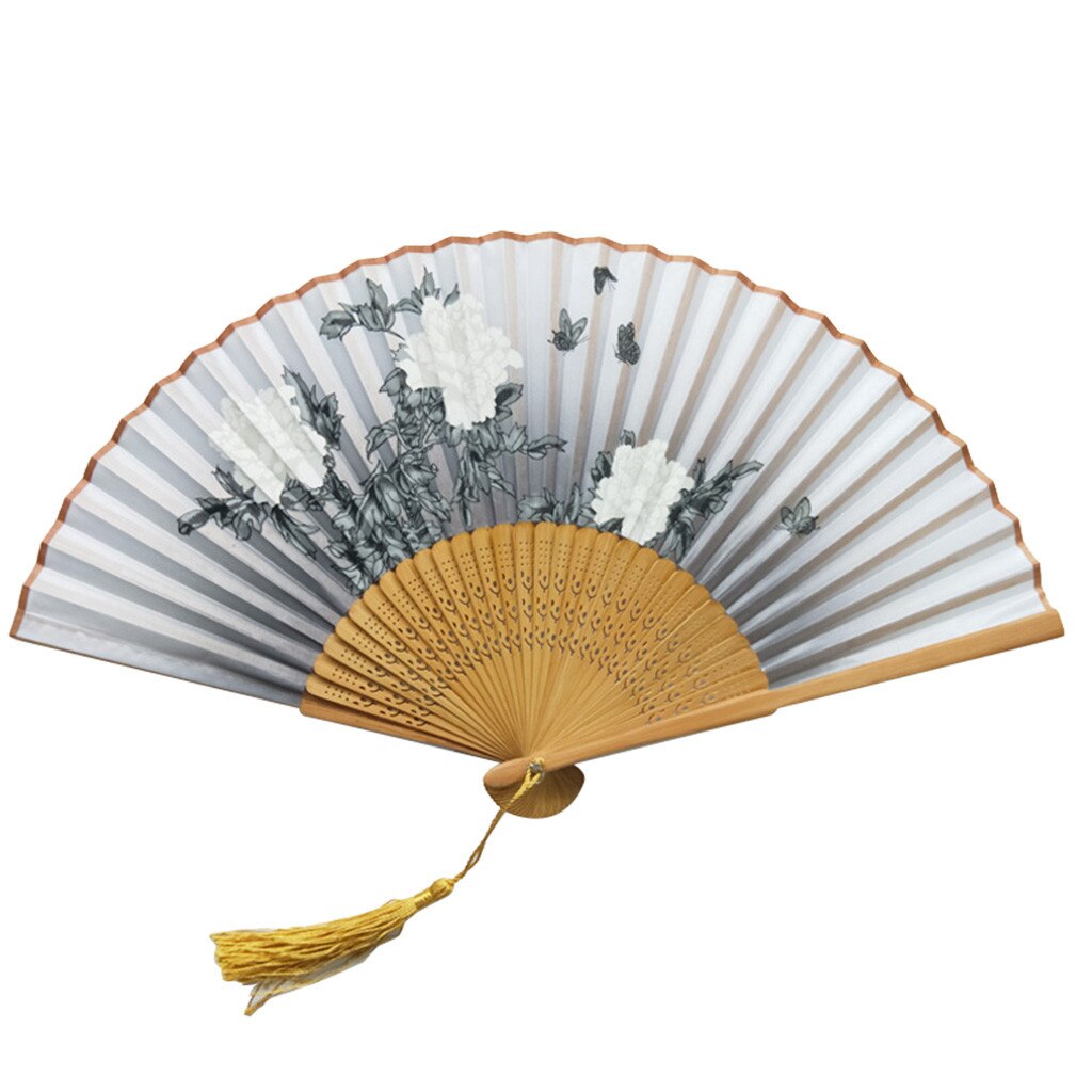 Folding Fans Handheld Fans Bamboo Fans Women's Hollowed Bamboo Hand Holding Fan: A