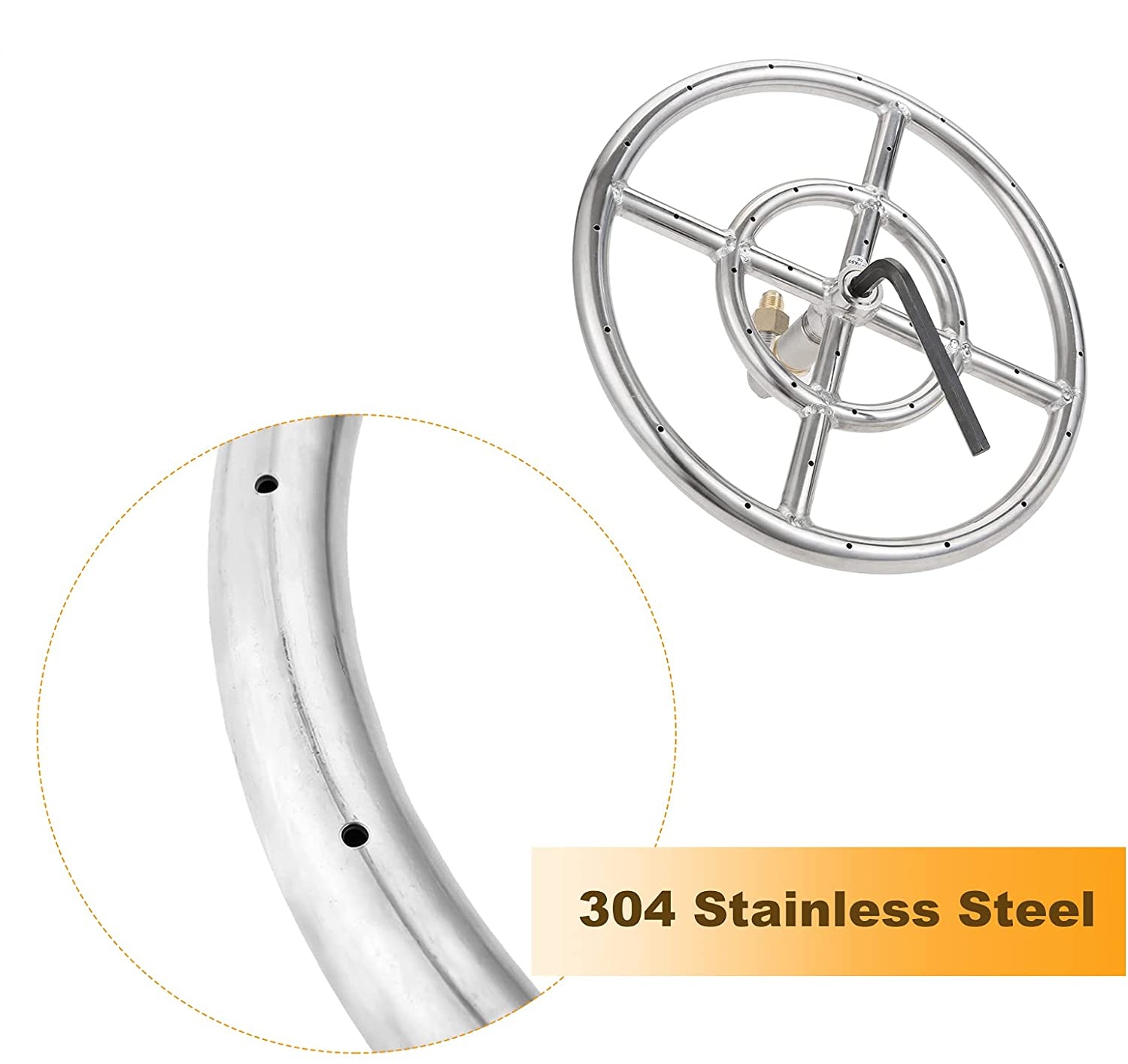 1set 12 Inch 304 Stainless Steel Gas Propane Fire Pit Ring Burner with 159K BTU Valve 2-Rings for Gas/Propane/NG Fire Pit Parts