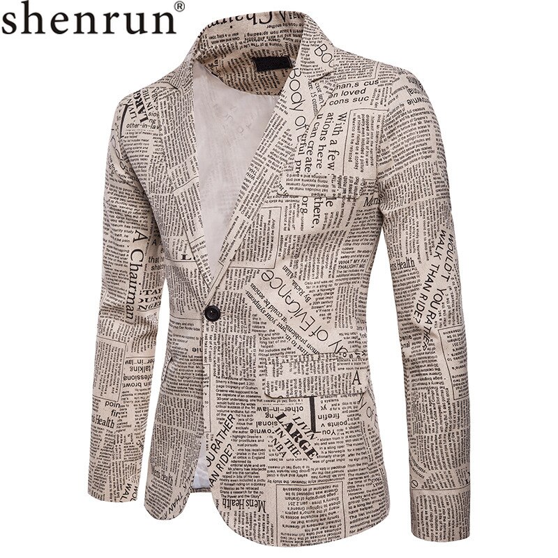 Shenrun-Chaqueta informal con estampado de periódico para hombre, traje a la para otoño e invierno, para escenario, cantante, bailarina, en club nocturno