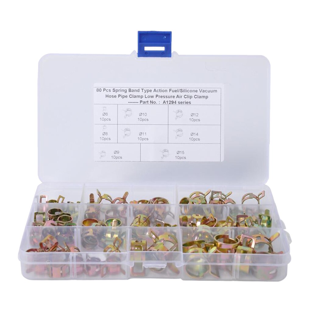 80Pcs Lente Clips Brandstofslang Lijn Clips Waterleiding Luchtslang Siliconen Vacuüm Slang Klem Fasteners 6-15mm