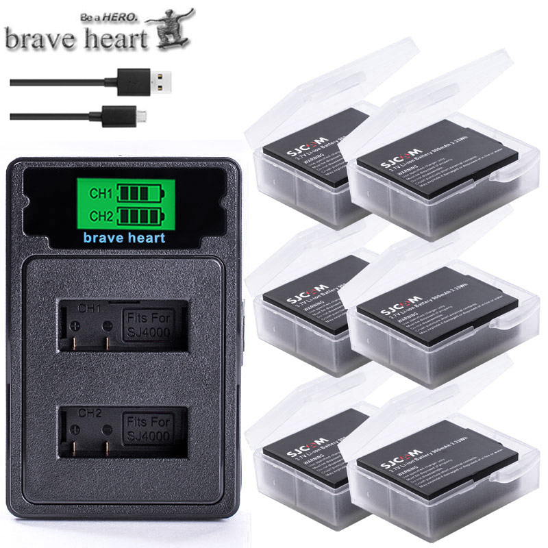 cargador USB Dual SJCAM sj4000 + sj 4000 sj 5000 sj 6000 para cámara sj4000 sj5000 sj6000 sj7000 SJ8000 SJ M10 original: charger and 6battery
