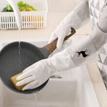 Dishwashing Gloves Plus Velvet Kitchen Household Durable Waterproof Washing Clothes Thickened Rubber Dishwashing Gloves: Fawn beam mouth