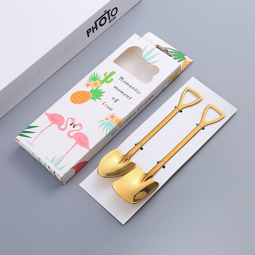 Beautifully packaged coffee spoon tea spoon stirring stainless steel spoon set watermelon dessert ice cream spoon: H-G-2PC