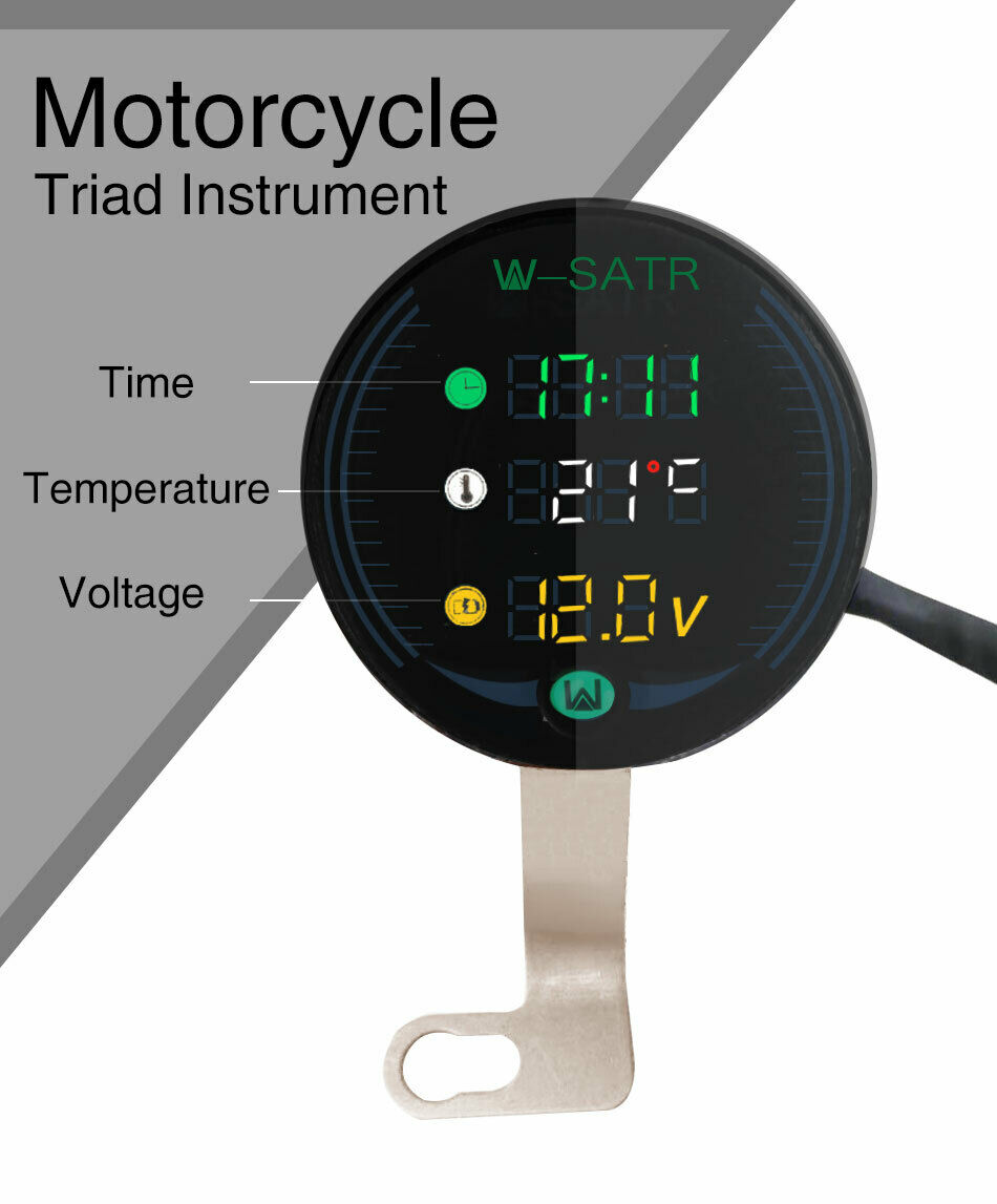 3 In 1 Time Motorcycle Gauge Voltage LED Digital Voltmeter Thermometer Plastic 1 pcs
