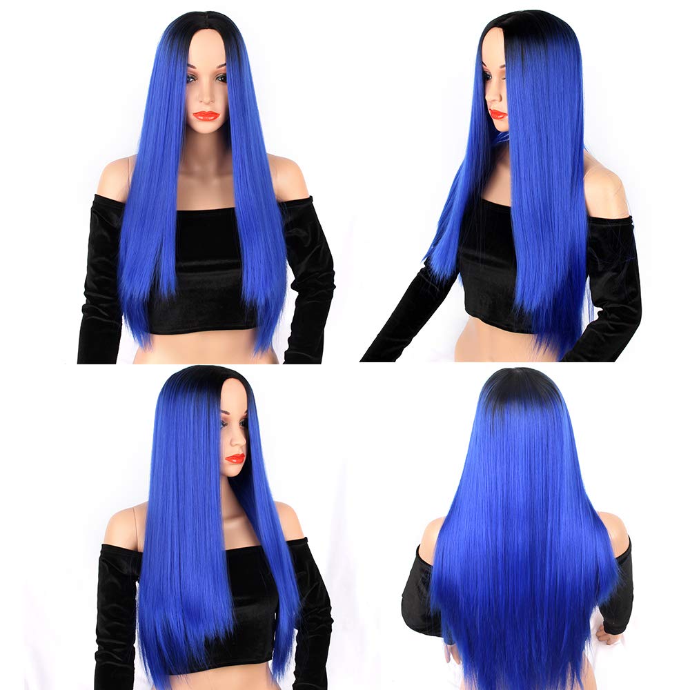 Largo SHANGKE-Peluca de pelo sintético liso para mujer, peluca de pelo liso Natural mezclado, Color de raíz oscura, degradado Natural, estilo africano y americano