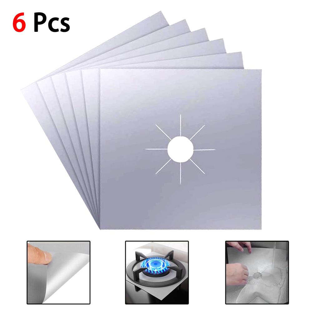 4/6/8 Pcs/Set Gasfornuis Protector Fornuis Cover Liner Schoon Mat Pad Keuken Gasfornuis Gasfornuis Protector keuken Accessoires: Silver 6pcs