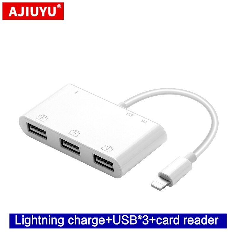 Ajiuyu Usb Lightning Otg Hub Voor Ipad Air 2 3 Pro Mini 4 5 10.2 9.7 10.5 Tablet Hdmi Adapter converter Aansluiten Toetsenbord Muis: WHITE