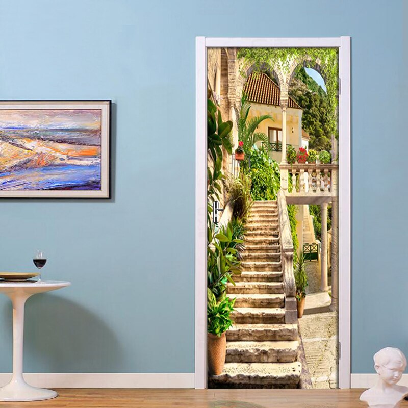 Seaside Town Scenery Door Decals Window Vinyl Sticker Allah PVC Self-adhesive Wallpaper Home Decoration Removable Mural Poster