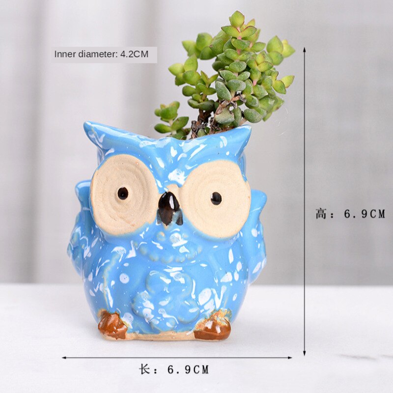 6 pièces en céramique hibou Pots de fleurs jardinières coulant glaçure Base série ensemble en céramique planteur bureau Pot de fleur mignon Plante succulente