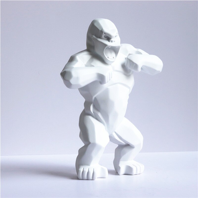 Statue de roi Kong avec baril en résine de 20cm, décoration pour la maison, gorille, bureau, salon, sculpture en noir et blanc