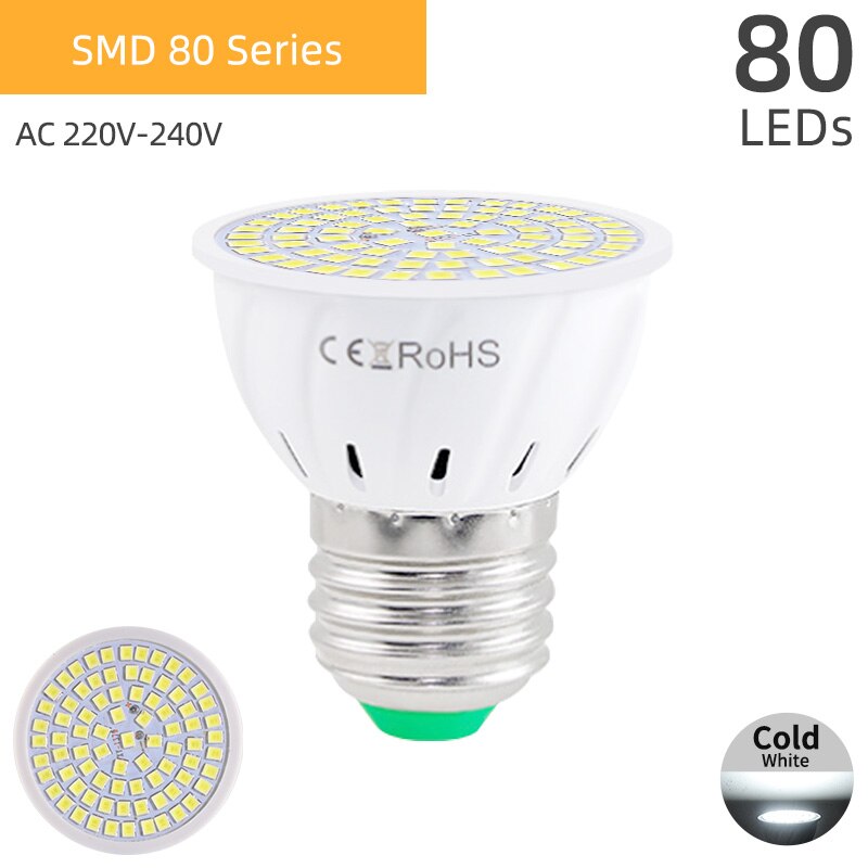 =(K)= Lamp UVC UV Germicidal Bulb E27 LED Corn Lights Sterilizer Lamp Ozone Light Bulb Indoor Disinfect Light E27 Ultraviolet: 80LEDs ColdWhite