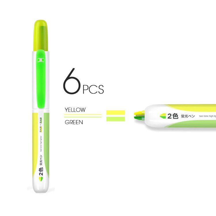 Andstal-Juego de 6 subrayadores recargables de doble punta, set de 6 unidades por lote, marcador escolar fluorescente suave: 6pcs yellow green