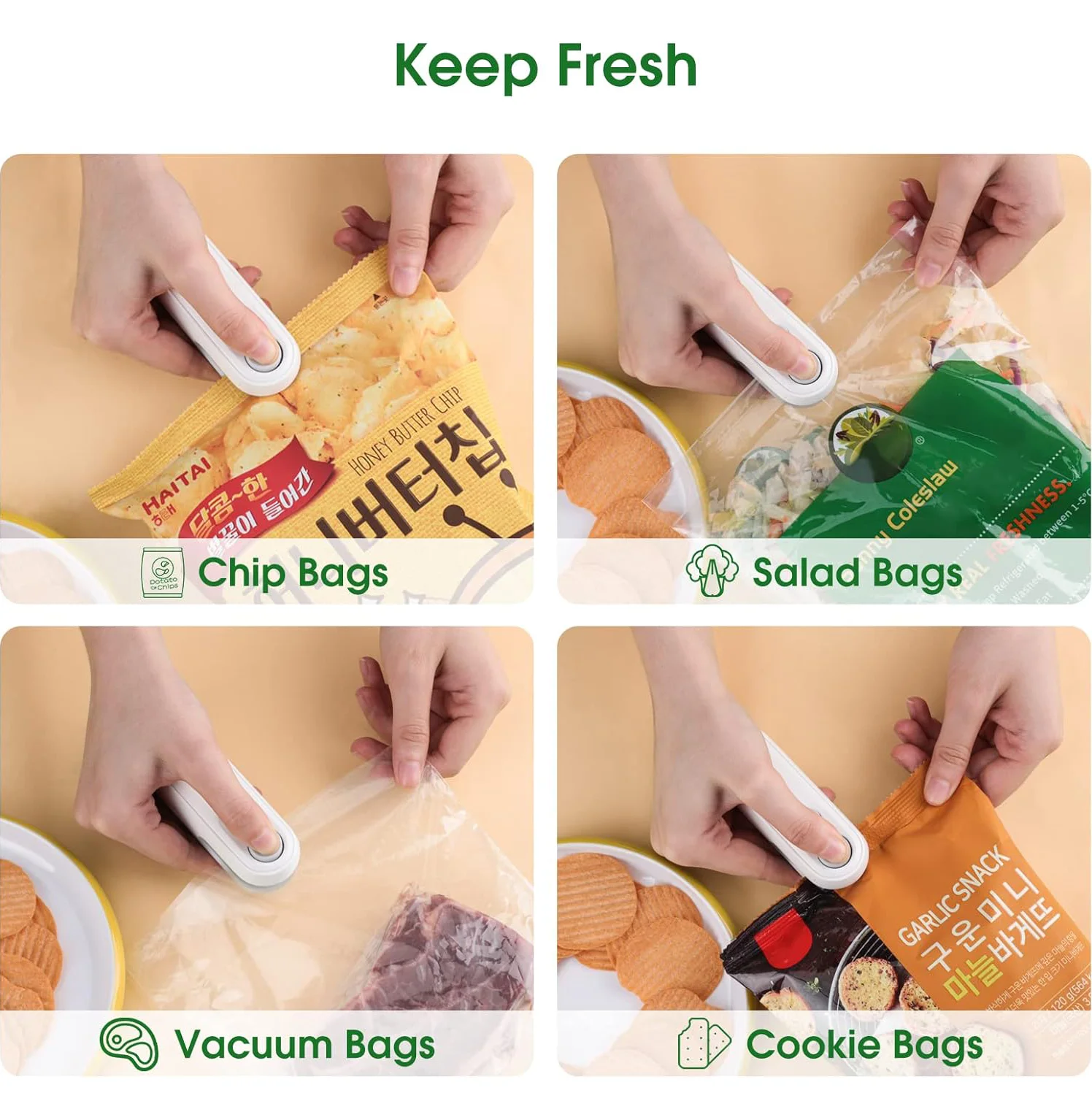 Mini-Versiegelungsgerät, tragbares Mini-Versiegelungsgerät, 2-in-1-Heißsiegelgerät für Snacks, wiederaufladbares Versiegelungsgerät für Höhle Heimgebrauch, Vakuumiergerät für Snacks, Plastiktüzehn