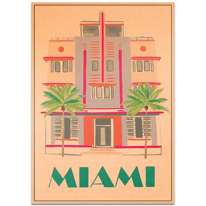 Miami city rejse plakat håndmalet turistattraktioner vintage kraftpapir pub cafe soveværelse hjem indretning væg klistermærke 42 x 30cm: Tcity 193