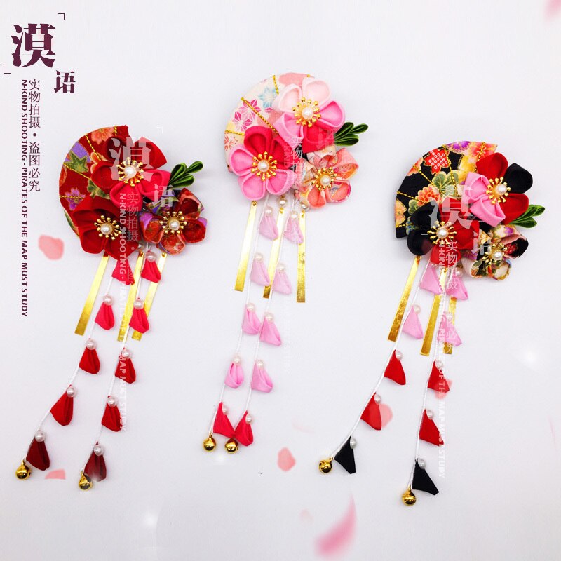 Estilo japonés hecho a mano flor de cerezo Clip para el pelo horquilla de adorno tocado clásico fotografía accesorios para el cabello nupcial