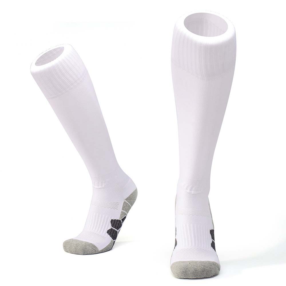 Football Socks Adult Non-Slip Nylon Breathable Socks Children's Long Tube Over The Knee Sports Training Socks: White / L