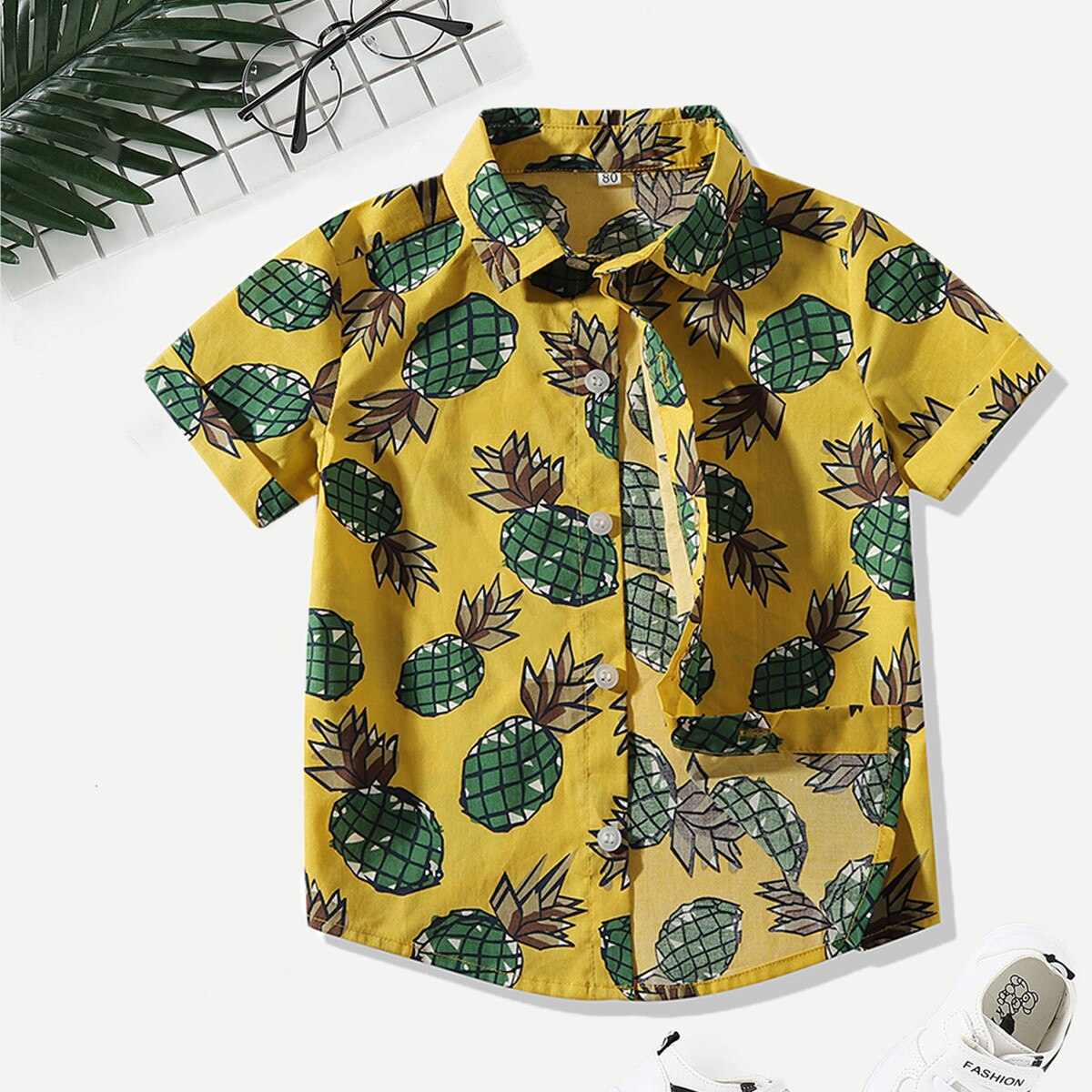 Toddle baby drenge ananas mønster skjorte drenges sommer kortærmet revers enkelt-breasted top 0-3y