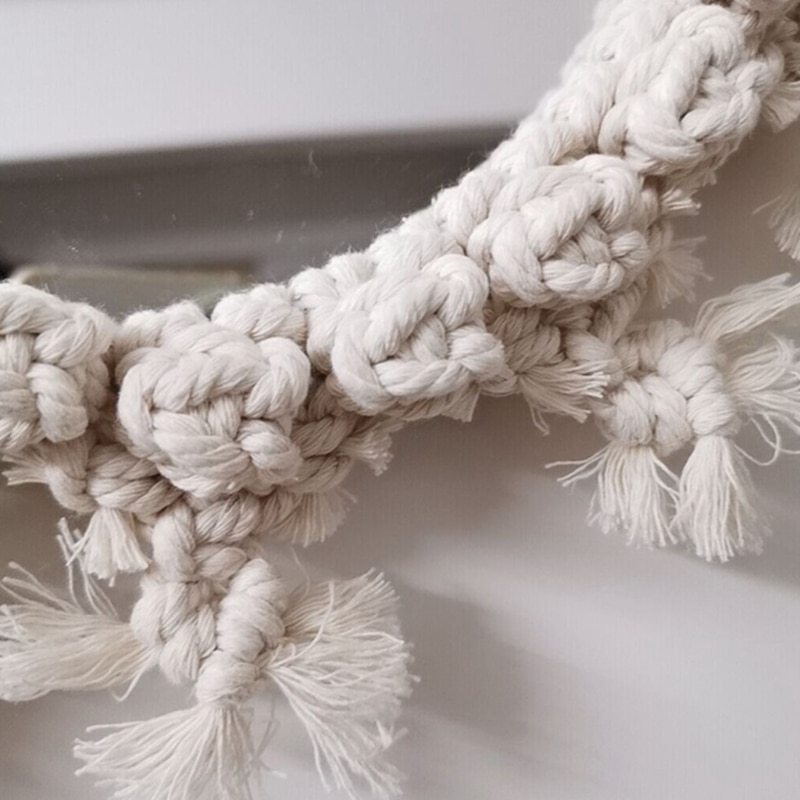 Round Cotton Rope Braided Tassel Mirror Wall Frame Decorative Hanging Makeup Mirror Ideal for Home Hanging Decoration Woven Make