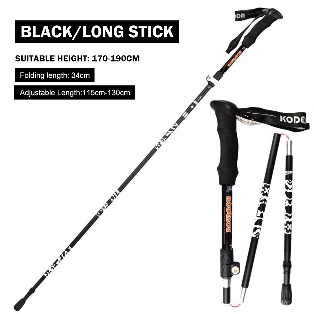 Sammenklappelig trekking stang stød vandring gå trekkingstænger pindjuster stokke 5- sektioner teleskopiske vandrestokke: Sort 115-130cm