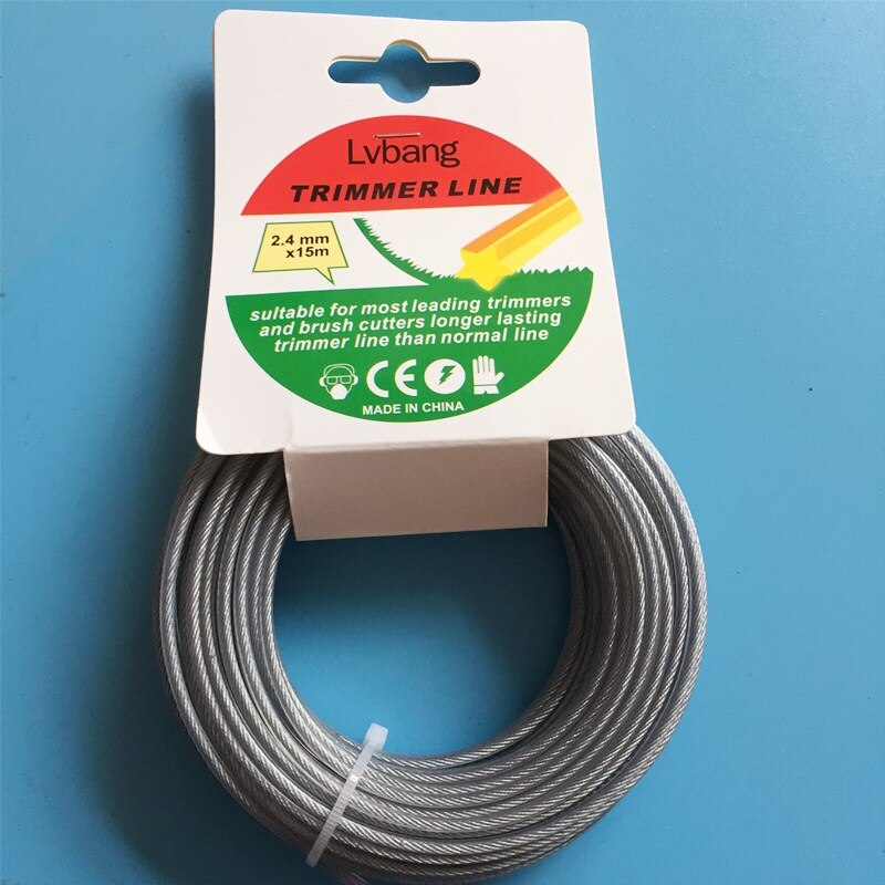 15m lang trimmer trådledning 2 - 3mm ståltråd grå til trimmer buskrydder græstrimmer udskiftning trådtrimmer dele