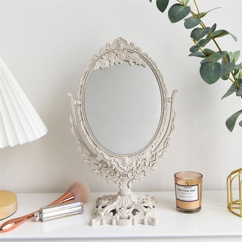 1pc Desktop Makeup Mirror Retro Style Relief Girl Makeup Mirror Desktop Mirror