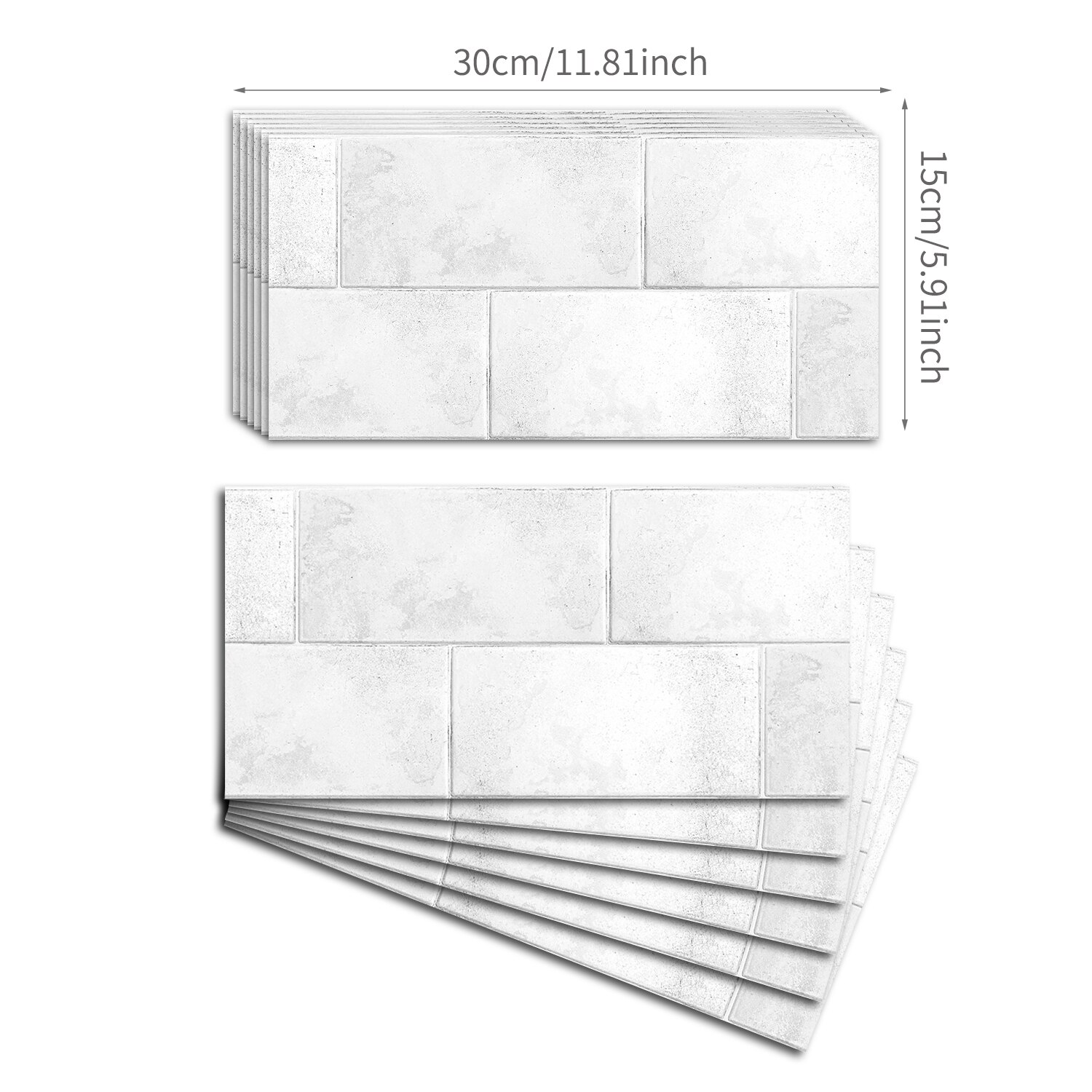 Funlife® 30x15cm White Stone Brick Thick Tile Stickers Waterproof Wall Stickers Self-Adhesive Kitchen Backsplash Fireplace Decor