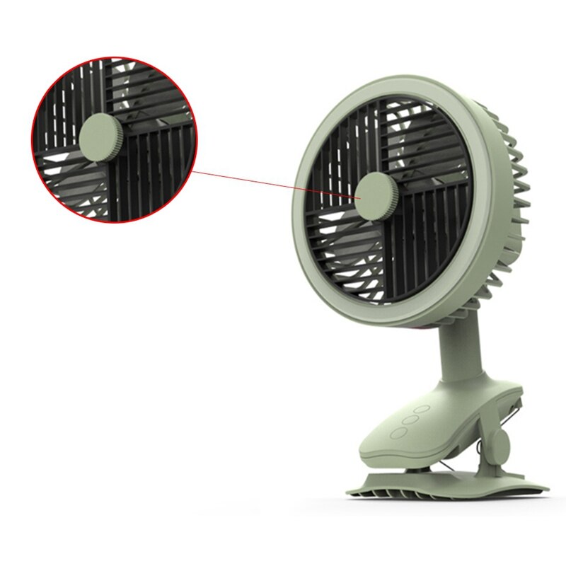 Usb-bureauventilator, 3 snelheden, instelbaar, usb-oplaadbaar, clip-on koelventilator, sterke wind, stil, met tafellamp