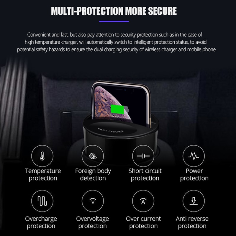 10w hurtig bil trådløs oplader kop til iphone 11 pro xs  xr 8 samsung  s20 s10 med usb-c type-c pc hurtig opladning trådløs oplader