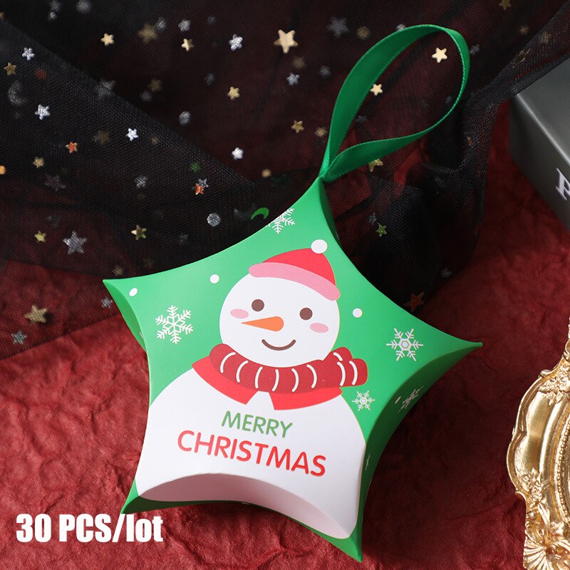 Jul femuddig stjärna godislåda julförpackningspåse jultillbehör barn födelsedagsfavoriter låda förpackning papperspåsar: 30 st snögubbe