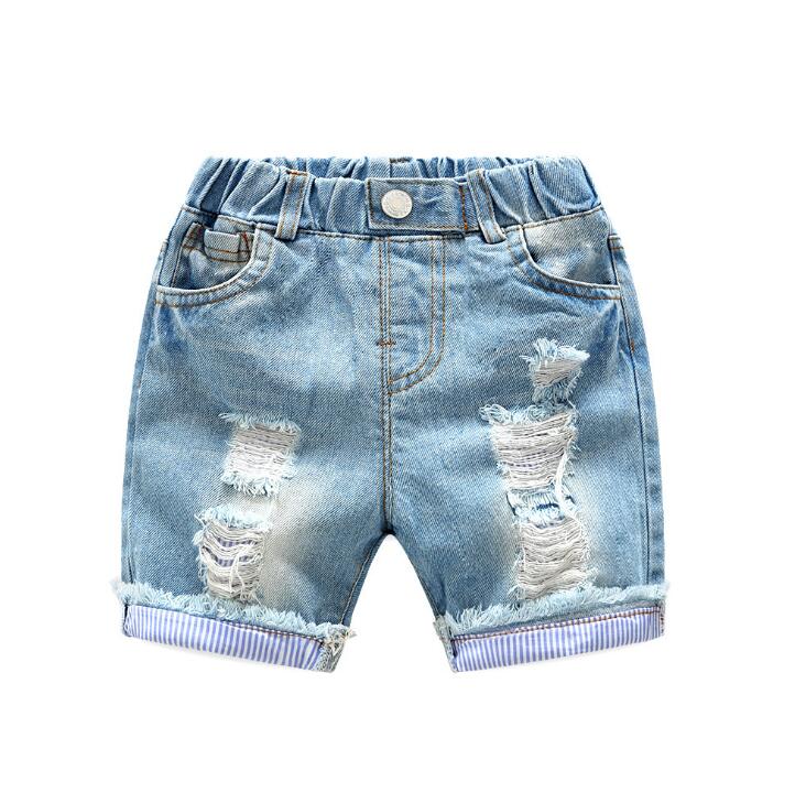 Pantalones cortos de mezclilla rasgados para niños de verano , pantalones cortos vaqueros casuales para niños, pantalones vaqueros para niños de 2 a 8T: 1 / 7 años