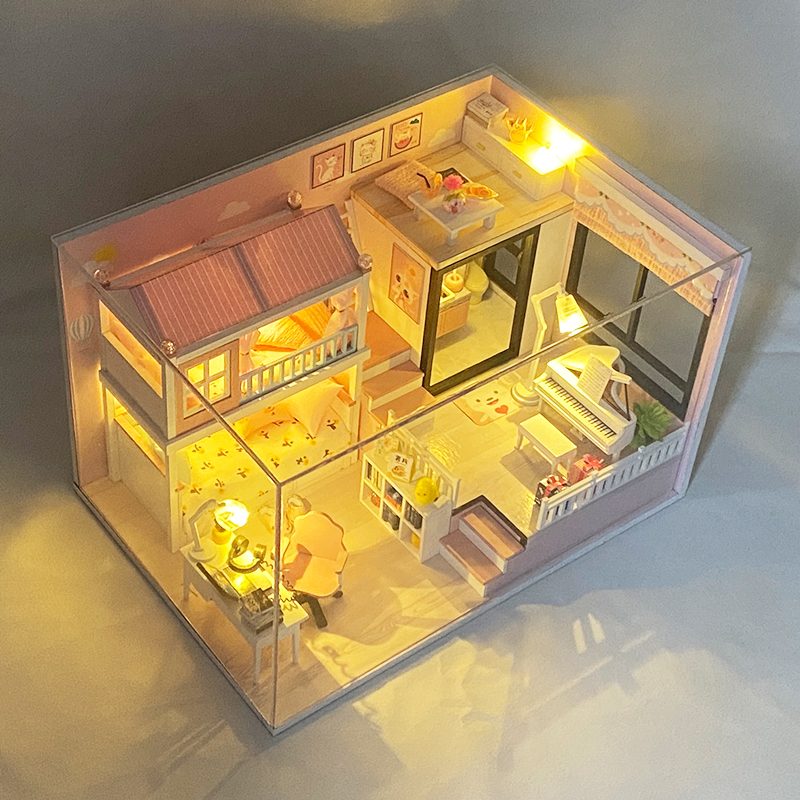 Maisons de poupées en bois pour adultes, bricolage, Kits de construction miniatures avec meubles, maisons de poupées légères, jouets, d'anniversaire pour adultes