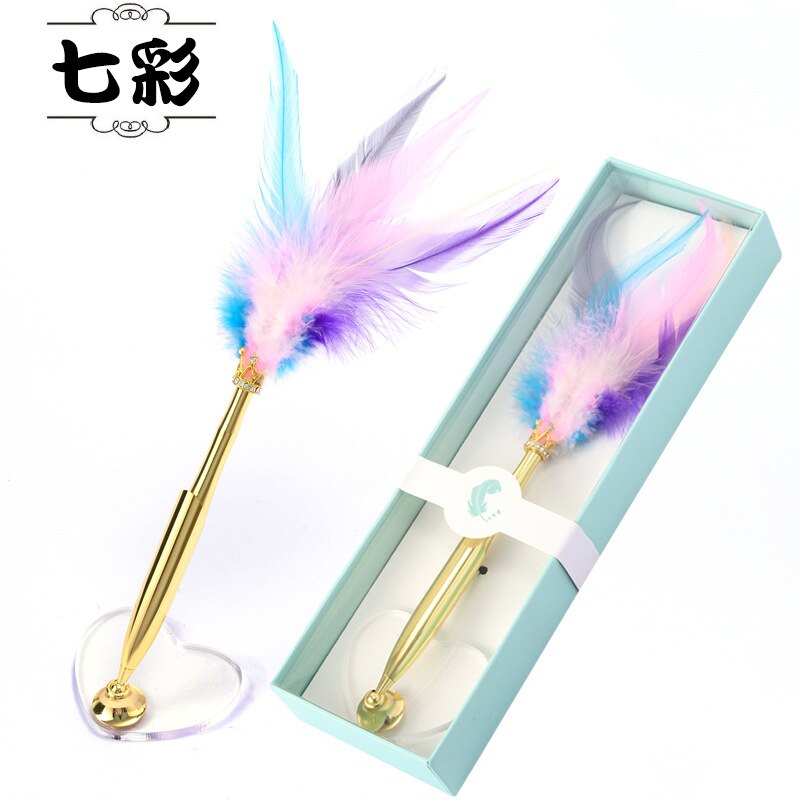 Pen Feather Quill Pen Ballpoint Pen Student Desk Pen With Pen Holder: Colorful