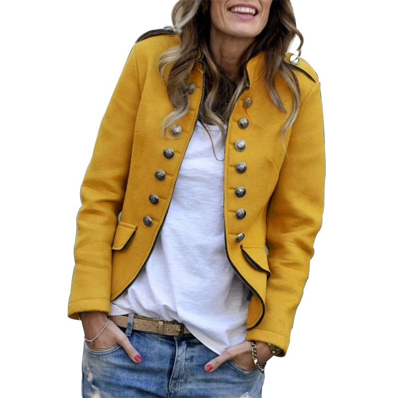 Abrigos de cuello alto para mujer Chaquetas ZANZEA Otoño Invierno abrigos de manga larga Casual para mujer prendas de vestir sólidas chaquetas frontales abiertas: Amarillo / XL