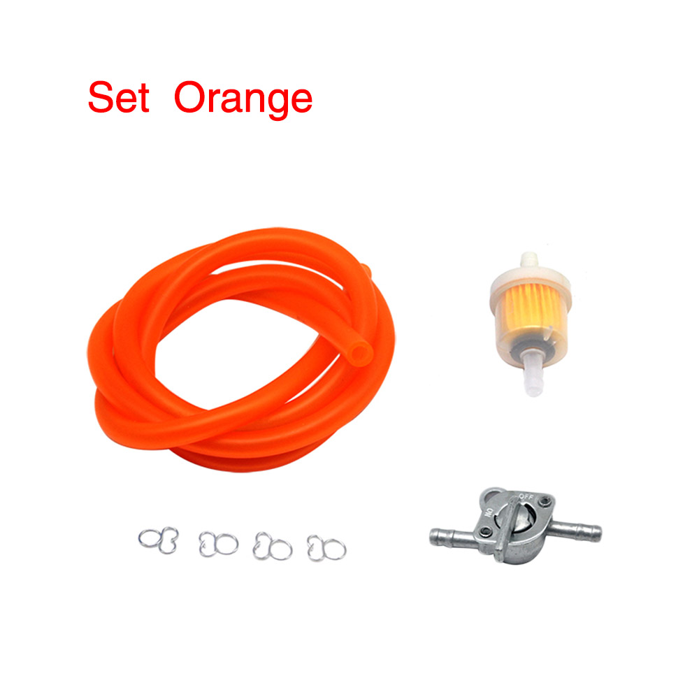 Zs Motos 6 Mm Motorfiets Benzine Brandstof Tap Kleppen Op/Uit Schakelaar + Olie Buis + Olie Filter Inline benzinekraan Pit Dirt Bike Atv Utv Scooter: Orange set