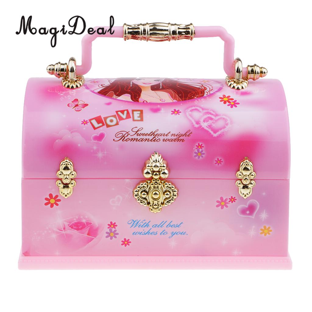 MagiDeal Wind Up Mechanical Rotating Music Box Jewelry Storage Case Chest with Mirror Home Table Ornaments for Girlfriend
