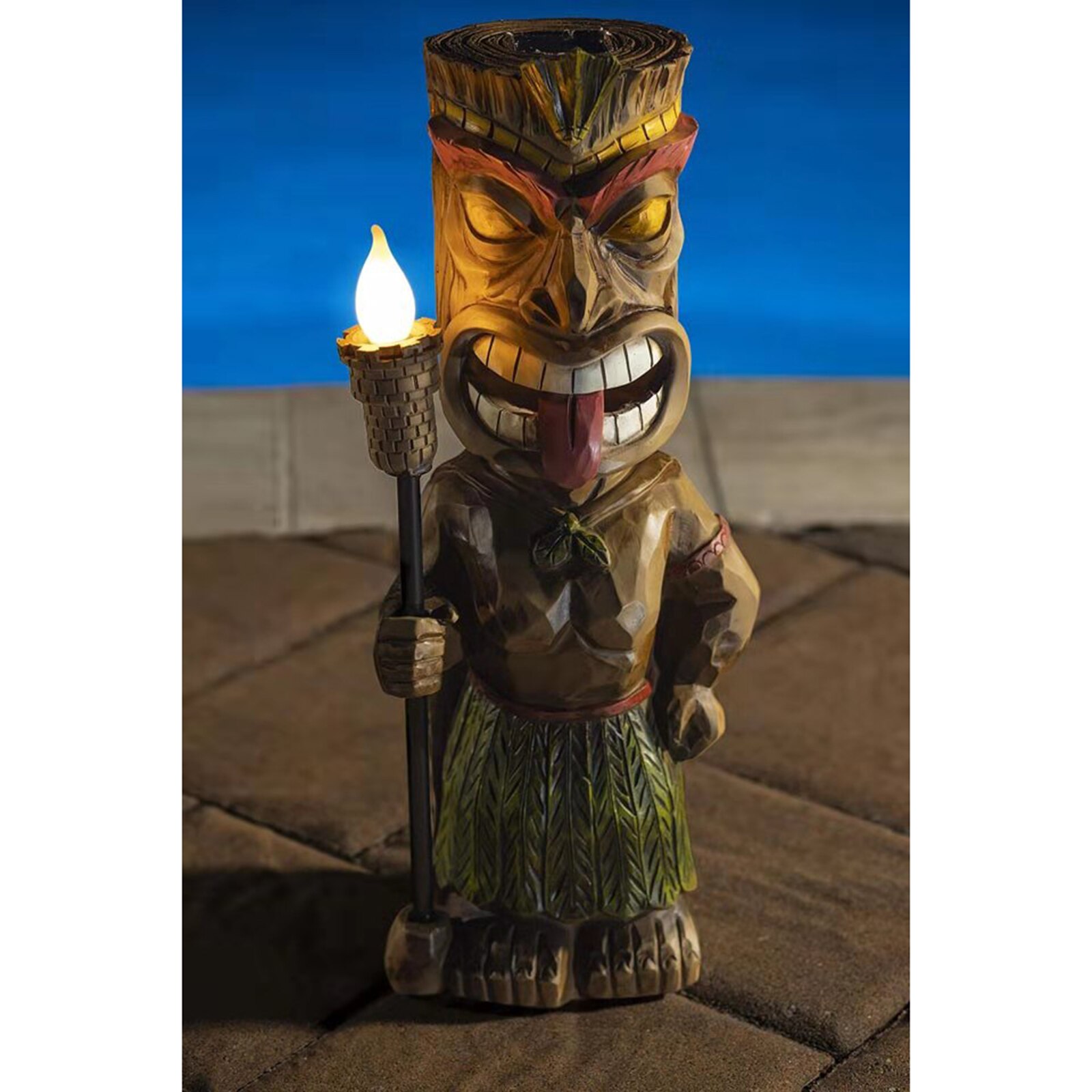 Party Time Tiki Solar Powered Garden Light Statue Patio Bar Resin Crafts