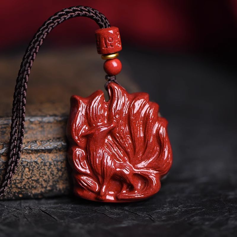 Pendentif en pierre précieuse brute naturelle pour homme, cinabre, renard à neuf queues, collier femme, produits authentiques: green