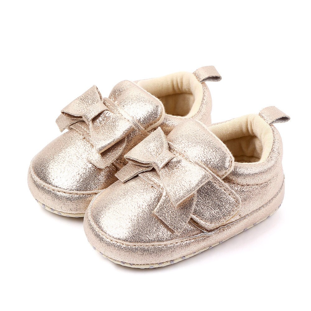 Nyfødte baby piger sko bling bling bowknot prinsesse sko forår afslappet fest småbørn pige fodtøj spædbørn pige sko  d30: Guld / 7-12 måneder