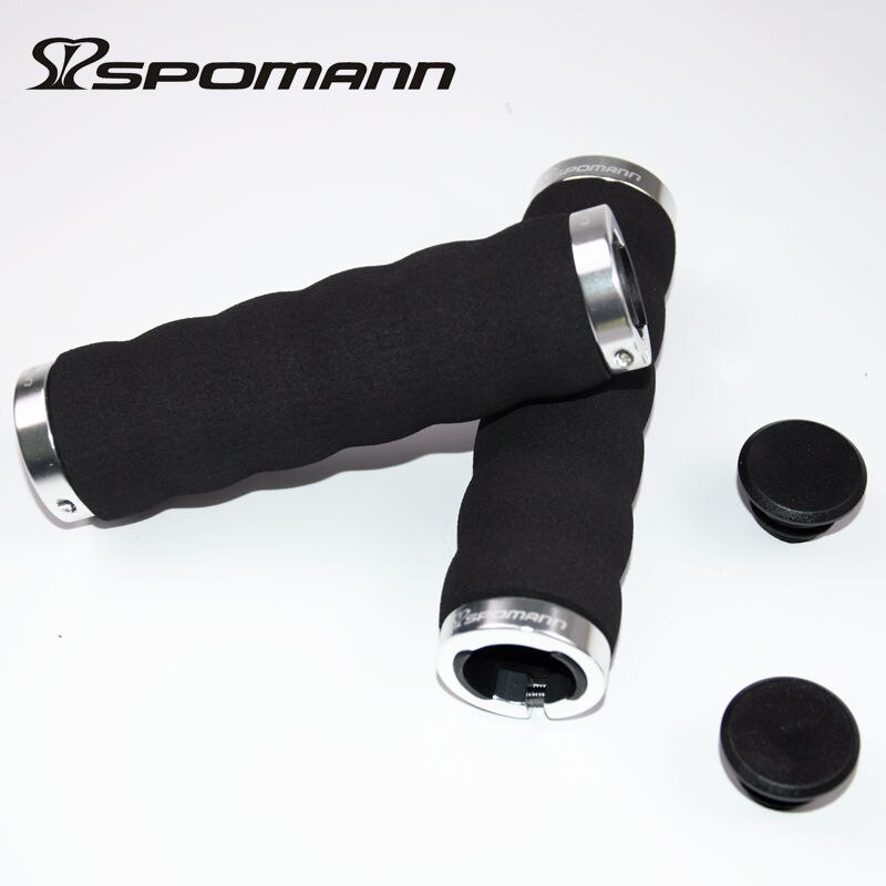 SPOMANN Soft Sponge Cycling Handlebar Grips MTB Road bicycle Alloy Integrated Lockable Grip Manopla Bike Bicicleta Parts 100g