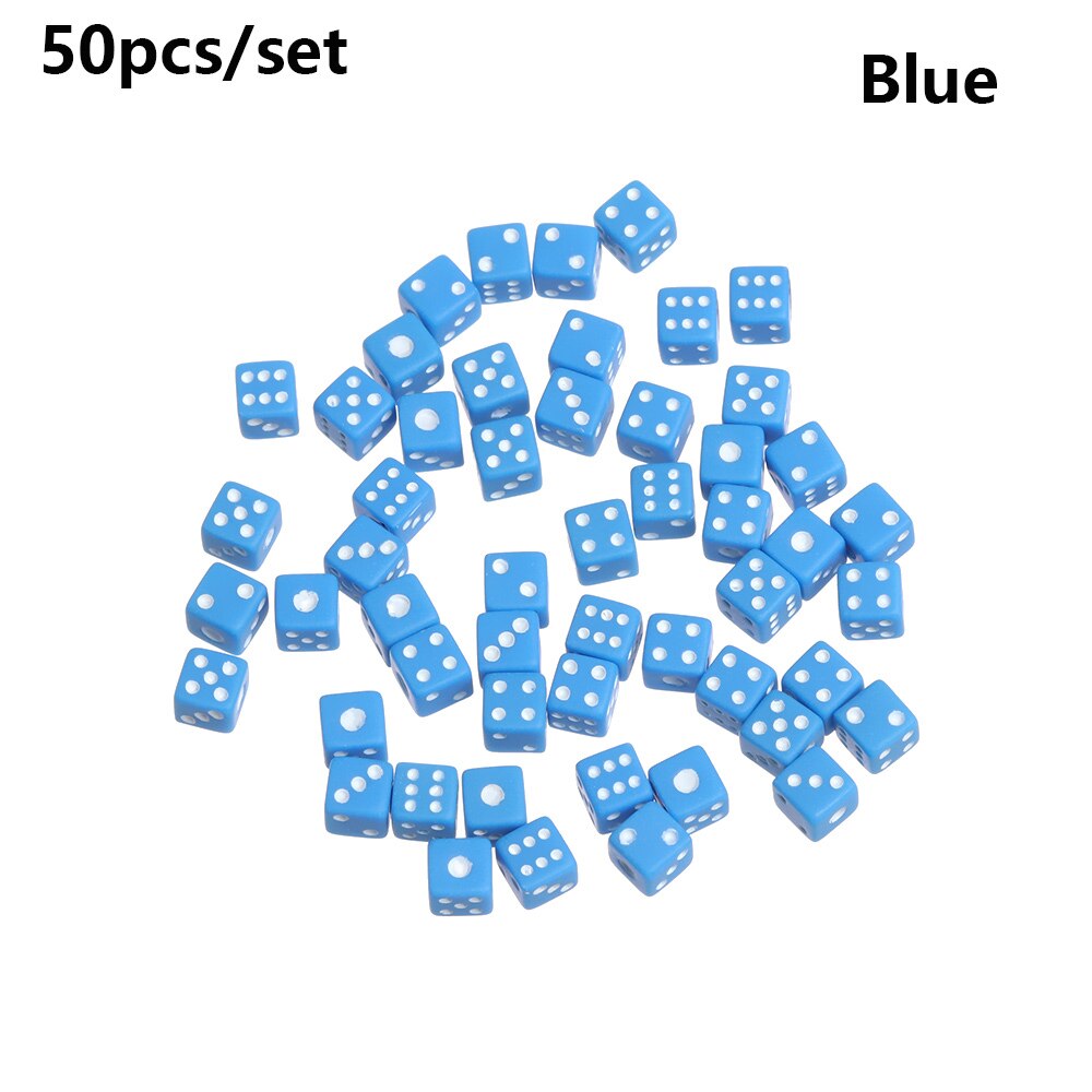 50Pcs Kleurrijke 6 Zijdig Draagbare Tafel Games Dobbelstenen 5Mm Acryl Ronde Hoek Board Game Dice Party Gokken Spel cubes Digitale Dobbelstenen: blue(5mm)